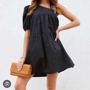 Washington Cotton One Shoulder Pocketed Mini Dress - Vici